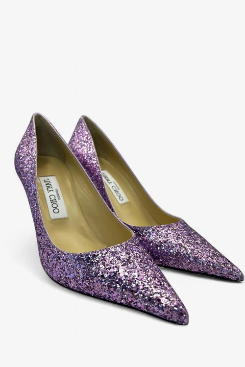 Jimmy Choo Romy 100 Pink/Violett Glitter Pumps – Größe 36,5 Jimmy Choo