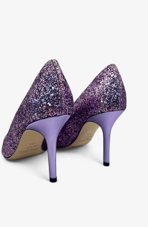 Jimmy Choo Romy 100 Pink/Violett Glitter Pumps – Größe 36,5 Jimmy Choo