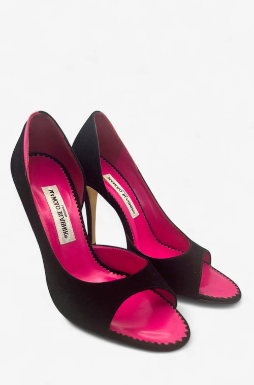 Manolo Blahnik Black Suede Peeptoe-Pumps – Gr. 38 Manolo Blahnik