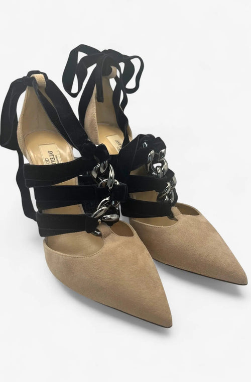 Valentino Garavani Chain Ankle Strap Pumps Beige – Größe 38 Valentino Garavani