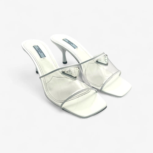 Prada Plex Vernice Mules Weiß Größe 39