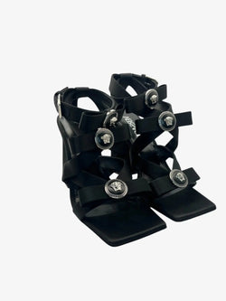 Versace Sandale mit Medusa-Emblem in schwarzen Satin - Größe 36,5 Versace