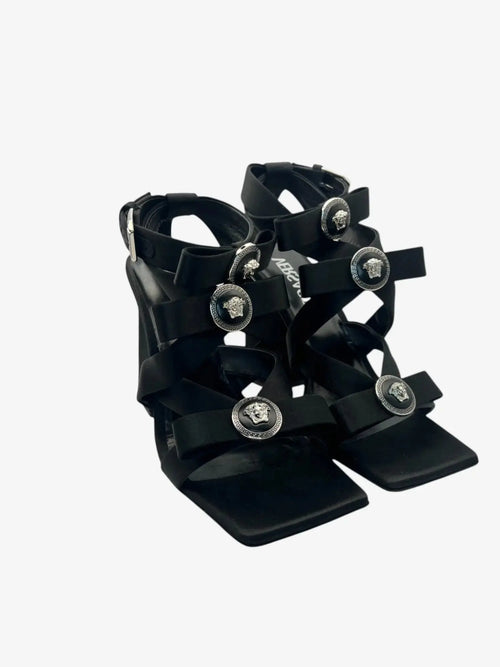 Versace Sandale mit Medusa-Emblem in schwarzen Satin - Größe 36,5 Versace