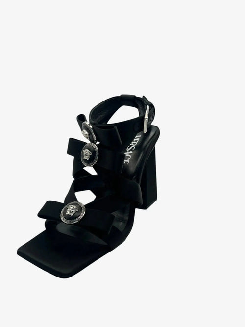 Versace Sandale mit Medusa-Emblem in schwarzen Satin - Größe 36,5 Versace